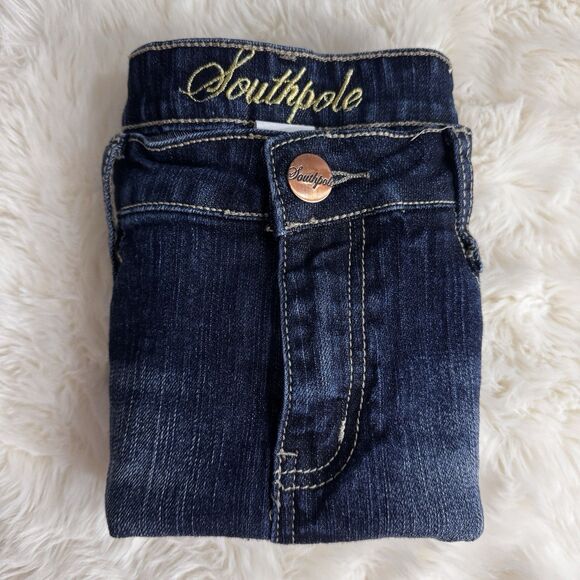 Southpole Mini Skirt Juniors 9 Embellished Dark Blue Denim Stretch Measures W30 - Picture 1 of 6